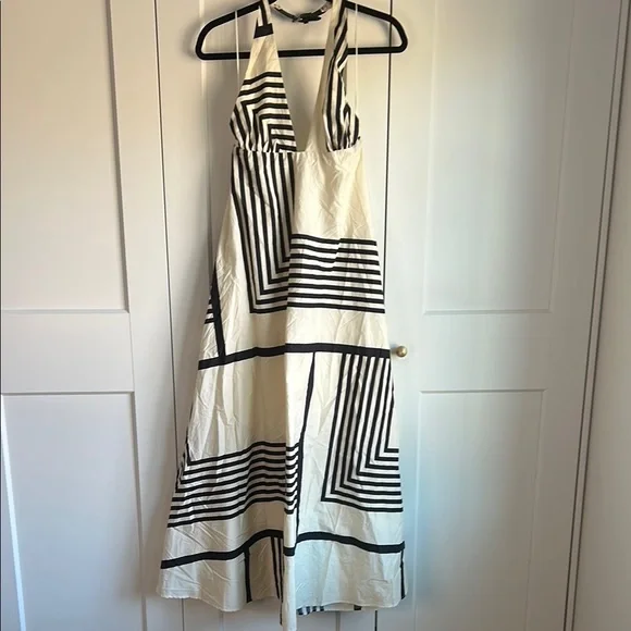 Zara Cream and Black Geometric Halter Midi Dress - Picture 6 of 7
